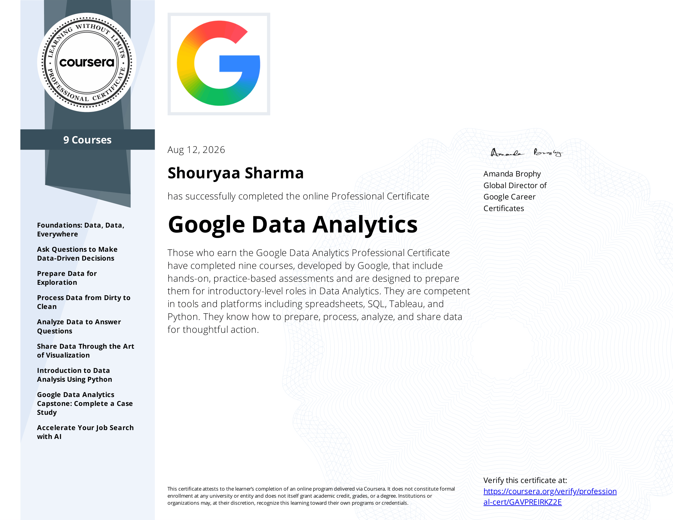 Google Data Analytics Professional Certificate